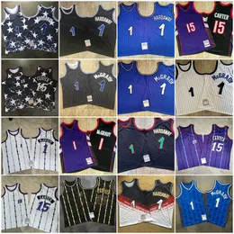 Autentisk Tracy McGrady Throwback Basketball Jersey Retro Vince Carter 15 Penny Hardaway 1 Vintage Black White Purple Blue Stripe 1998 2008 1993 1995 2000 2003