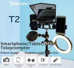 Belysningsstudiotillbehör Visa T2 8 Inch Teleprompter för kameratelefonpommiter iPad smartphone vs T1 Light Troip Kit7097153