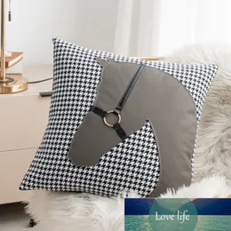 All-Match Pillow Case Creative Leather Patchwork Nordic SOFA CUSHION BAY Window Bedroom Cushion Houndstooth Grey Horse Head Light Luxury Pillow Cover