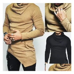 Herrtröjor Mens Höghalsade tröjor Irregar Design Topp Male Solid Color Casual Tröja Plover Drop Delivery Apparel Men's Clothi Dhang