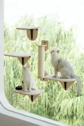 Mewoofun Air Cat Climbing Frame Cat Window Hopping Klättringsplattform Glas Sug Cup Wall Shelf Cat Scratching Post Set 240229