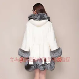 Haining Autumn And Winter New Women's High End Fashion Hooded Mid Length Rabbit Hair Fox Fur Coat 502027