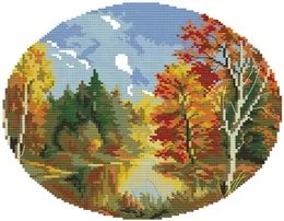 Kampanjmönster Cross Stitch Counted Fabric DIY Embrodery Kit Nybörjare Syvägg Hantverk Landskap Autumn Målning Hem DEC8161329