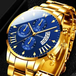 Relógios de pulso 2021 Mens Moda Uhren Luxus Gold Edelstahl Quarz Armbanduhr Manner Business Casual Kalender Uhr Relogio Masculino218l