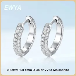 EWYA Luxury Designer 0.8cttw D Color Full 1mm Hoop Earrings S925 Sterling Silver Earring For Women Party Fine Jewelry 240301