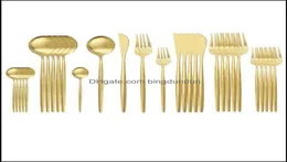 Conjuntos de louça 30pcs Matte Gold Talheres Set Aço Inoxidável Talheres de Cozinha Faca Colher Sobremesa Garfo Jantar Talheres Dr Bingdun2932673