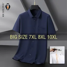 Men Shirt Short Sleeve Summer Waterproof Oil Proof Antifouling Oversize 6XL 7XL 8XL 10XL Plus Size Formal Casual High Quality 240304