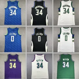 2024 Herr Giannis Antetokounmpo baskettröja äkta sömnad Damian Lillard Jerseys Black White Green Youth Women Men S-XXL Basketball Jersey med logo