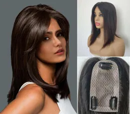 Stock Natural Color Silk Base Human Hair Toppers för tunnare hår Kvinnor 255 tum Cap Clip in Top Hairpiece22412736380578