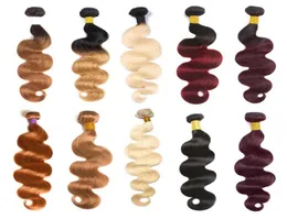 10A Brazilian Human Hair Bundles With Closure Ombre Color Hair Extensions 3Bundles with T1B 99J Body Wave Straight Hair6661458