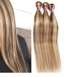 Nami Brown and Blonde Highlight Color Ombre Human Hair Bundles With Closure Frontal Piano Color 8 613 Straight Body Wave Hair Exte8275284