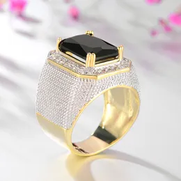 European and American Diamond Ring Hip Hop Points Jinba Gas Square Sapphire Big Men's Ring