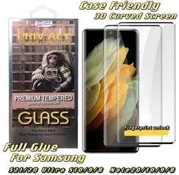 Full Glue Screen Protector för Samsung Galaxy S20 21 Note20 Ultra S10 9 8 Plus 3D Curved Temped Glass Case Friendly6986196