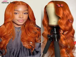 Ishow 1440inch HD Transparent Lace Front Wig Human Hair Wigs 13x4 13x6 5x5 4x4 Orange Ginger 350 Yaki Straight Curly Water Loose5583066