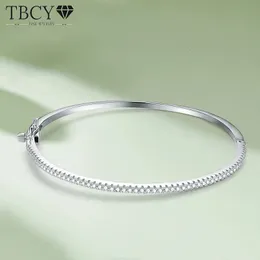 TBCYD 2MM D BANGLE للنساء S925 STERLING SILD 18K الذهب الأبيض مطلي بالمجوهر