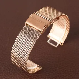 مشاهدة نطاقات Rose Gold 18 20 22mm Band Mesh Stainless Strap Fold Over Clasp Wristwatches Bracelet Cinturino Orolo257W