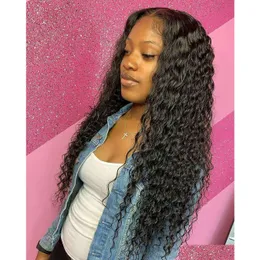 Spitze Perücken Jerry Curl 360 Frontal Perücke vorgezupft mit Babyhaar 130 % Dichte tief lockig geschnürt vorne menschliche Diva1 Remy Drop Lieferung Pr Dhm2A