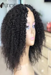 Spetsspärrar brasilianska afro kinky curly u del peruk remy mänskligt hår för kvinnor 180 glueless bob41271102486659