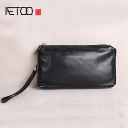 HBP Aetoo Erkekler Debriyaj Çantası Erkekler Deri Büyük Kapasite Retro Rahat Üst Katman Cowhide Uzun Cüzdan Yumuşak Deri Telefon CA277H