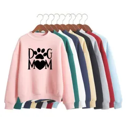 Sweatshirts Dog Mom Paw Print Woman Sweatshirts Sweet Korean Oneck Knittade tröjor Tjock Autumn Winter Candy Color Loose Women kläder