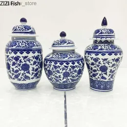 Vasos Chinês IC Cerâmica Vaso Pintado Antigo Azul e Branco Porcelana Arranjo Floral Vintage Home Decor Artesanato Jar Armazenamento L240309