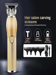Máquina de cortar cabelo profissional barbeiro cortador de corte recarregável navalha aparador ajustável sem fio borda metal para men8877338