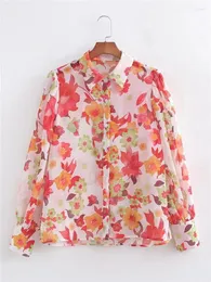 Women's Blouses Womens Casual Single Breasted Red Holiday Style Long Tops Beach Ladies Fashion Flower Print Spring Summer Loose Shirts