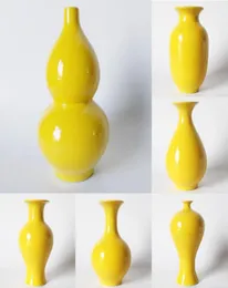 Wazony żółty wazon kwiatowy Jingdezhen Ceramiczna butelka Gourd Pure Home Furnishing Feng Shui Ozdoby A 9762068