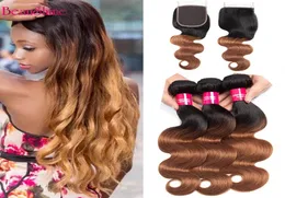 3 Bundles 1b 30 Brazilian Body Wave Hair With Closure Ombre 4x4 Lace Closure With Human Hair Bundles8454896
