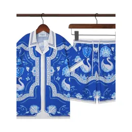 24ss Casablanca Men's Casual Shirts Blue Swan Lake Sports and hawaii shirt Leisure Short sleeved Shirts for Men and Women casablanc