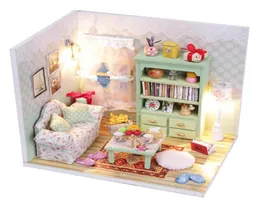 Yaratıcı El Yapımı Minyatür Bebek Evi Diy Ahşap Montaj Bebekleri Mini Mobilya Tozu Kapak Dollhouse Model Bina Kit3001210