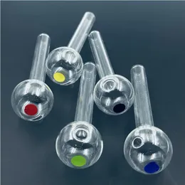 10cm Pyrex Glass Oil Burner Hand Pipe Smoking Accessory 4 Inch Smoke Pipe with Colored dot marks Bowl Head