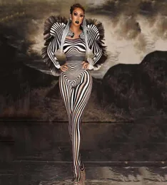 Yeni moda zebra desen tulum kadın şarkıcı seksi sahne kıyafeti bar ds dans cosplay bodysuit performans gösterisi costume1399884