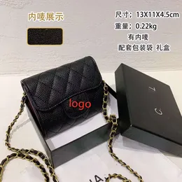 Factory Direct Store 2024 Neue Xiaoxiang Kette Brieftasche Kurze Kaviar Karte Tasche Lingge Mini One Shoulder Messenger Null