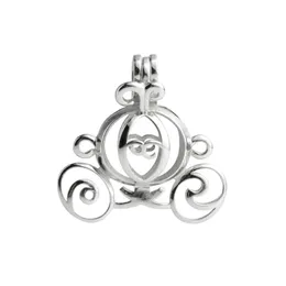 Gaiola de pérola cinderela abóbora transporte medalhão desejando presente 925 prata esterlina jóias pingente montagens 5 peças333w