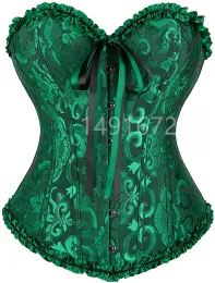 CAMIS Green Corset Top Top Bustier Sexy Women's Plus Size Overbust Corselet Bloge Lace Up Floral Gothic Brocade Vintage Fashion Medieval