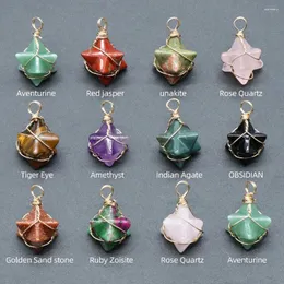 Pendant Necklaces Fashion Merkaba Wrapped Wire Gold Color Natural Crystal Agate Gem Stone Jewelry Making Charm Necklace Accessories 12pc