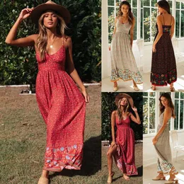 Summer Style Casual Dresses Big Swing Kirt Womens Clothing Bohemian V Neck Strap Floral Dress