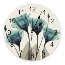 Wall Clocks Idyllic Teal Green Tulip Flowers Large Kids Room Silent Watch Office Home Decor 10 Inch Hanging Gift