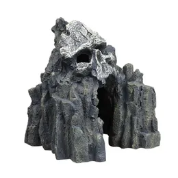 Crânio aquático montanha decoração caverna rockery ornamento resina suprimentos pedra para decoração de aquário esconder réptil tanque de peixes resto 240226