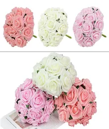 Flores decorativas grinaldas 1025 pçs 7cm rosa bege pe espuma rosa artificial flor noiva buquê casa decoração de casamento scrapboo9740577