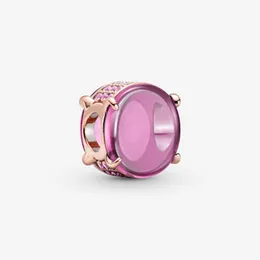 Nowy przylot 100% 925 Srebrny Srebrny Pink Owalny Charm Cabochon Fit Oryginalny Europejski Urok Bransoletka Modna Akcesoria 241p