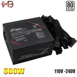 Wovibo PC Gaming Power Supply Modular PSU Betyg 600W 24 PIN 12V ATX ​​Datorkälla 110V 220V Fuente de Alimentacion 120mm Fan 240307