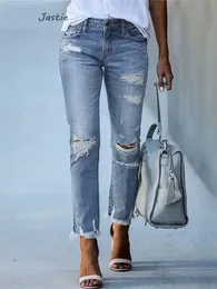 Kadın Kotları 2023 Yeni Pencil Pantolon Açık Kesim İnce Fit Yüksek Belli Retro Street Wear Casual ve Moda Elastik Mavi Kot pantolon J240306