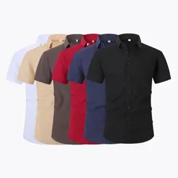 Antiwrinkle rozciąganie Slim Elastyczność Fit Mężczyznę Biznes Podstawowy swobodny krótki rękaw mężczyźni Social Formal Shirt USA Rozmiar S2XL 240305