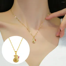Pendant Necklaces Lucky Money Bag Necklace Shiny Rhinestones Inlaid Women Adjustable Chain