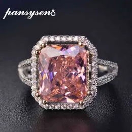 PANSYSEN 100% Solid 925 Silver Rings For Women 10x12mm Pink Spinel Diamond Fine Jewelry Bridal Wedding Engagement Ring3140