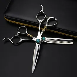 Professional JP440c steel 6 green gem hair scissors cutting barber tools Tiger haircut thinning shears hairdresser scissors240227