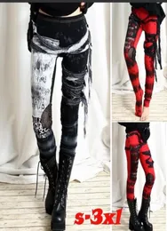 Women039s Vintage Blackwhite Casual Printed Ripped Bandage Straps Mesh Gothicpunk Leggings Tight Skinny PantsPlus Size Athle8744246