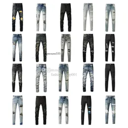 Amirir Jeans Mens Purple Jeans Biker Slim Fit 오토바이 Denim Rinsing Make Old Hip Hop Womens Street Fashion Mans Designer Men Pants 고급 품질 청바지